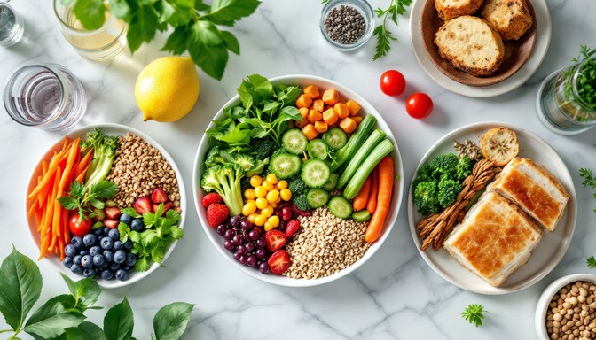 Balanced plate of healthy food